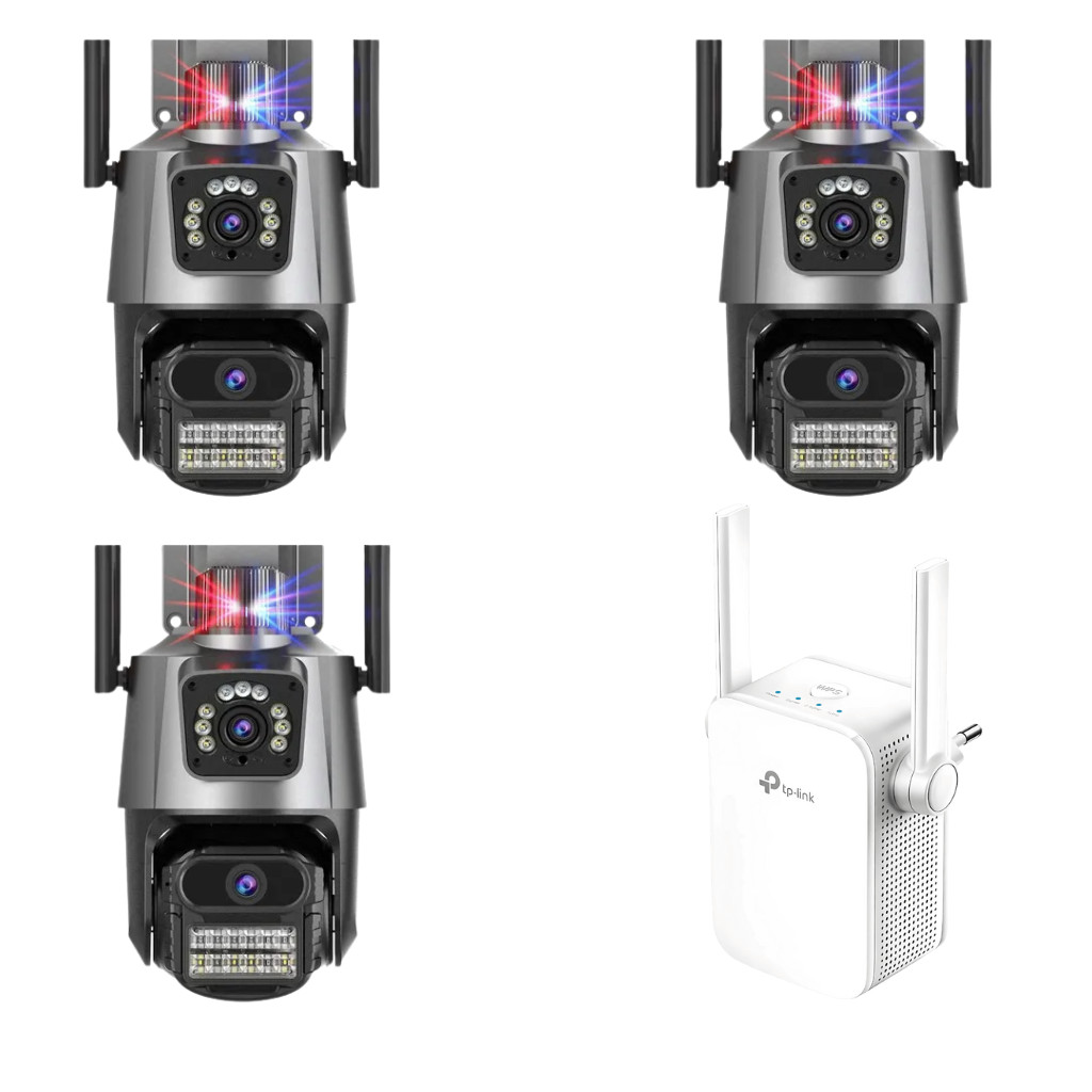 Kit 3x Câmera de Segurança P11 EKS Wi-Fi 4K: Duas Lentes + Repetidor 230M | Leve 3 Pague 2