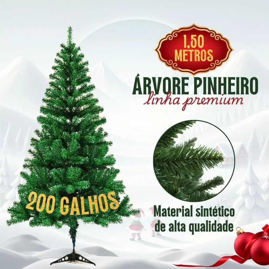 Kit 3 em 1 natalina: árvore de natal 1,50m decorado+86 enfeites e pisca pisca led